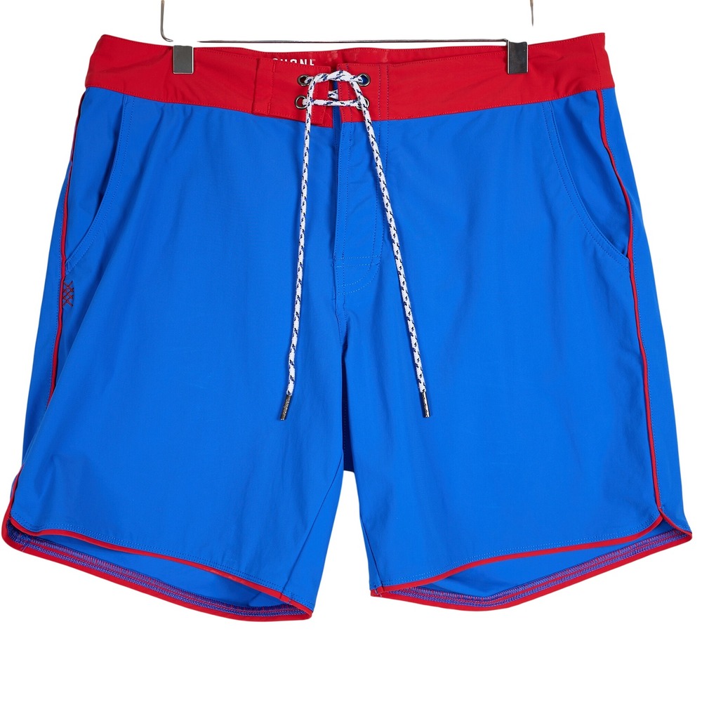 Rhone Waves Mens Blue Red Colorblock Board Shorts Swim Trunks Size 32 6" Inseam